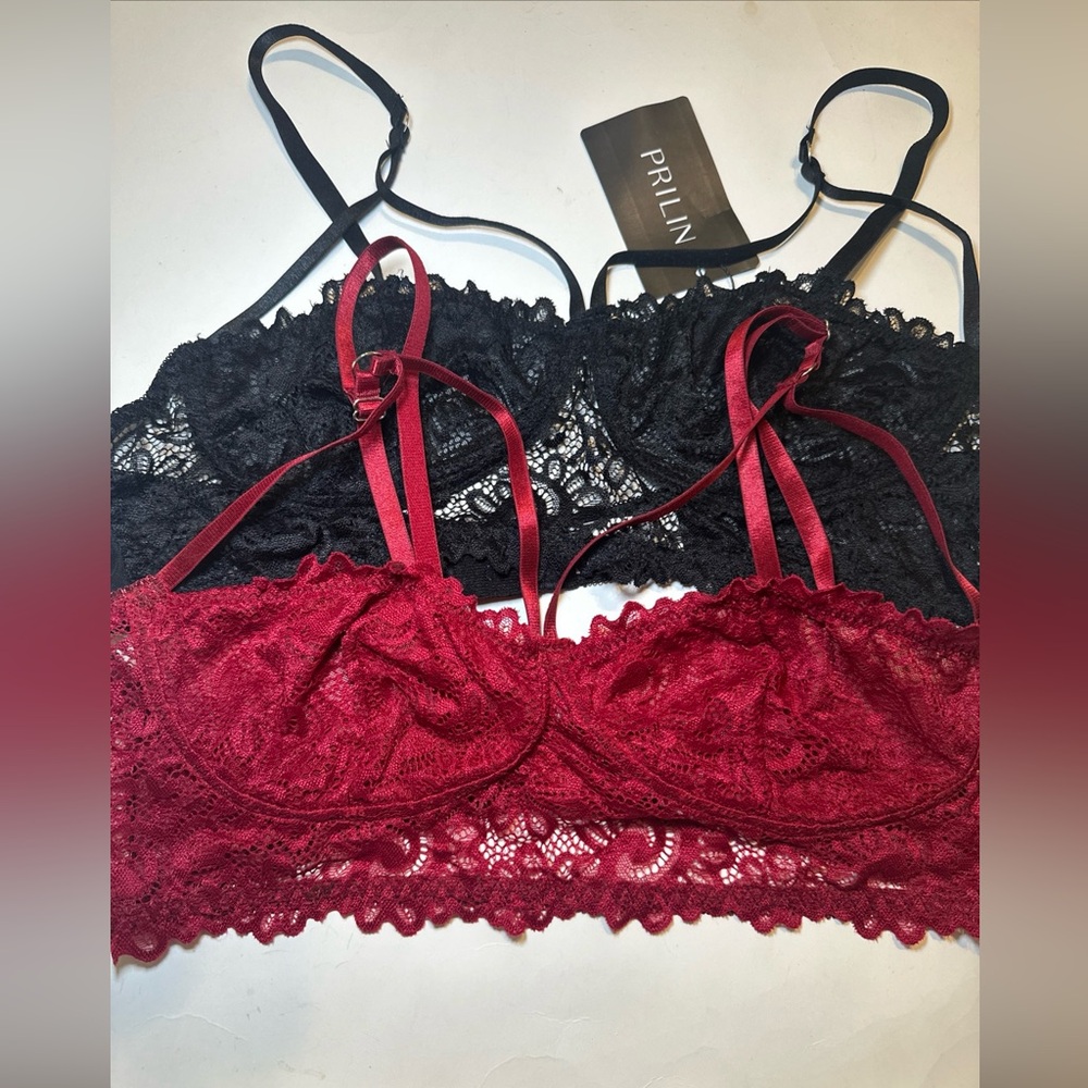 Prilin Women’s 2 Piece Bundle‎ Of Bralettes Size 1XL One Black And One Red